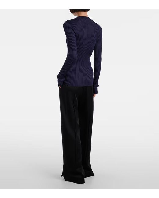 Jil Sander Blue Ribbed-Knit Silk Cardigan