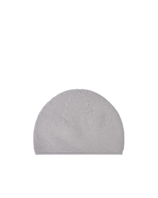 Stone Island Gray Beanie With Compass Patch And Ribbed Trim