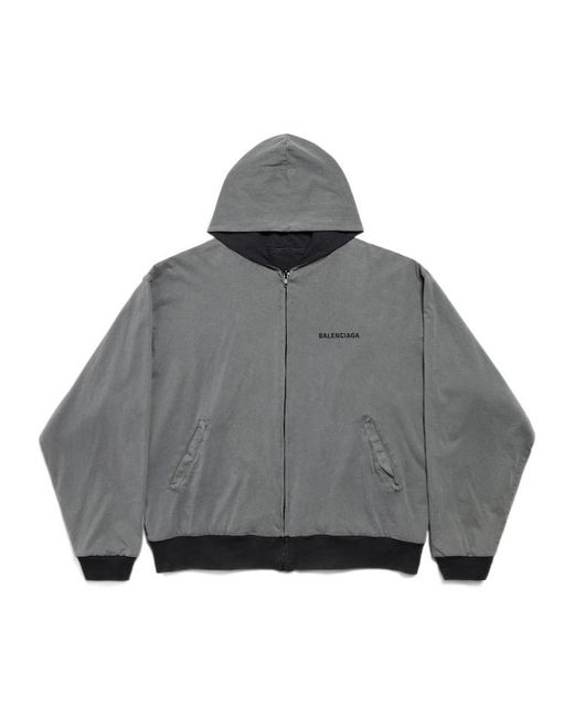 Balenciaga Gray Reversible Zip-Up Hooded Jacket for men