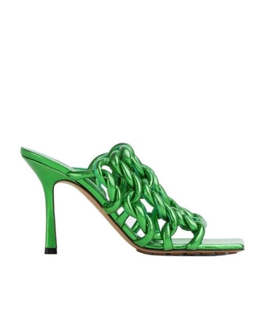 Bottega Veneta Green Heeled Mules