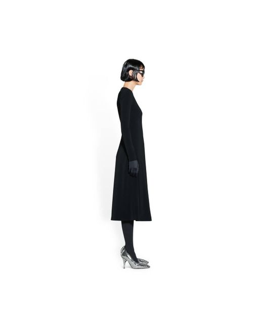 Balenciaga Black Crewneck Pleated Long-Sleeved Dress