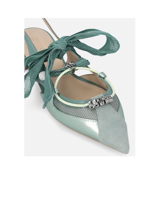Pinko Green Bow Pointed Toe Slingback Pumps