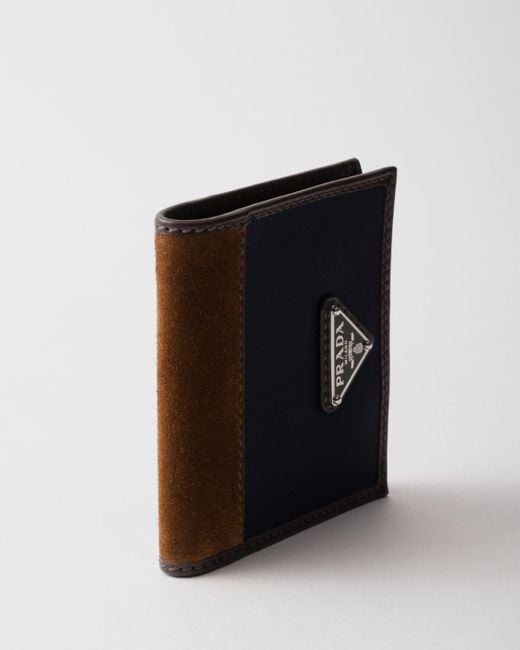Prada Blue Logo Plaque Two-Tone Card Holder for men