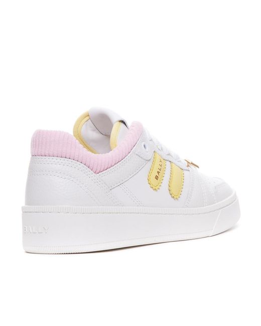 Bally White Logo Plaque Lace-Up Sneakers