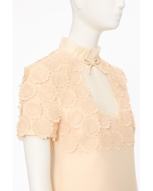 Valentino Natural Embroidered Crepe Couture Short Dress
