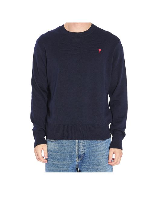 AMI Blue Logo Embroidered Crewneck Jumper for men