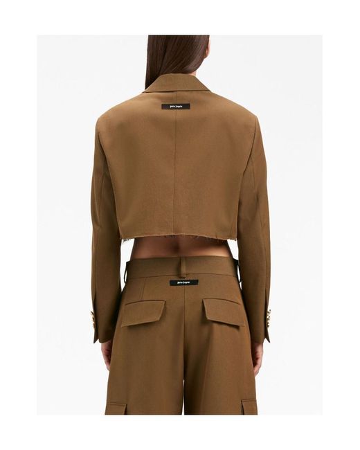 Palm Angels Brown Raw-Cut Hem Cropped Jacket