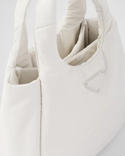 Prada White Logo Plaque Top Handle Tote Bag