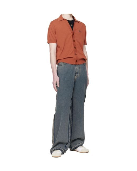 Vivienne Westwood Orange Buttoned Short-Sleeve Knitted Sweater for men