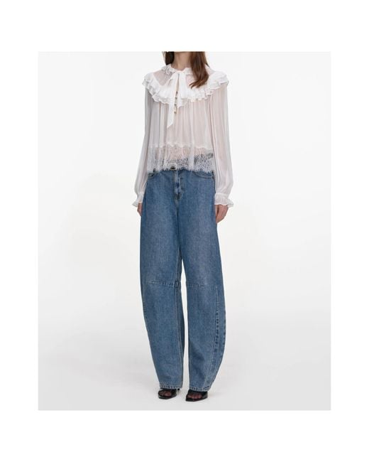 Self-Portrait Blue Georgette Lace Blouse