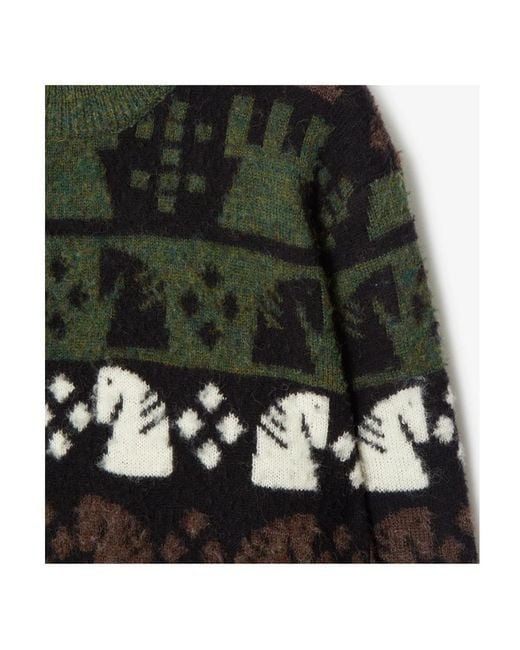 Burberry Black Pattern Intarsia-Knit Crewneck Jumper for men