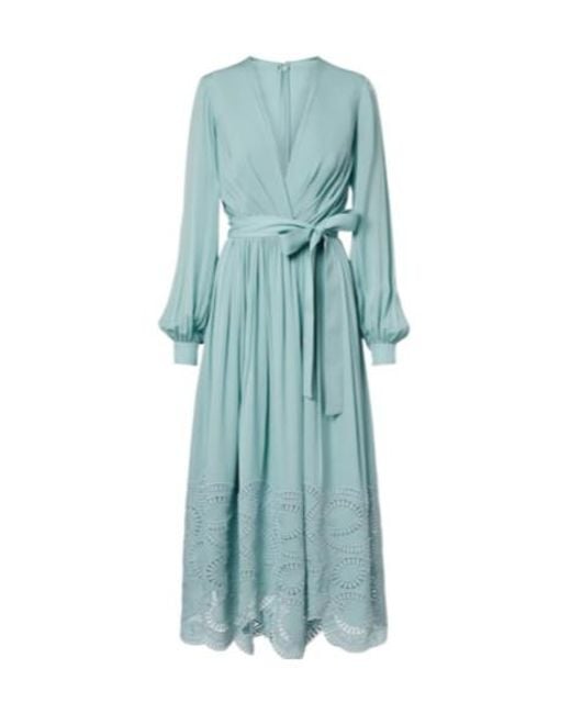 Elie Saab Blue Lace-Trimmed Silk-Blend Midi Dress