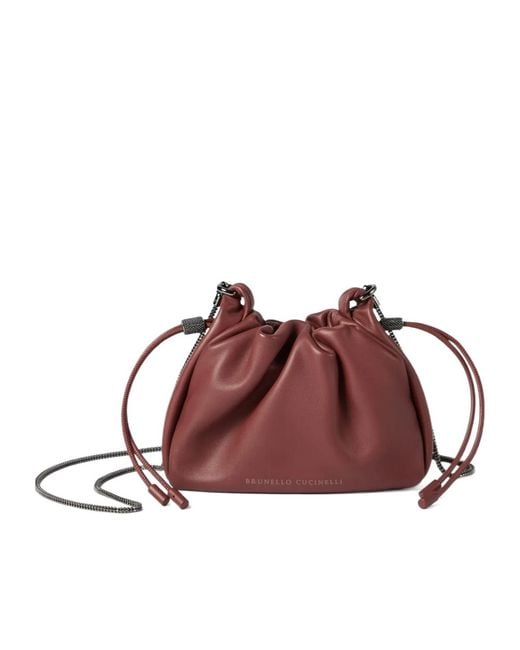 Brunello Cucinelli Brown Mellow Drawstring Small Bucket Bag