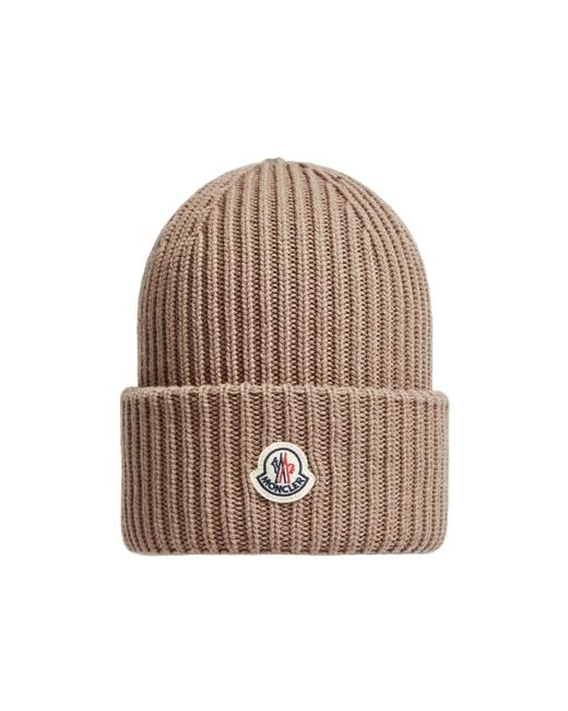 Moncler Brown Logo Patch Ribbed Beanie for men