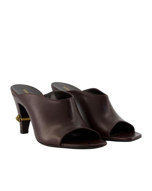 Versace Brown T 80 Peep Toe Mules Pumps