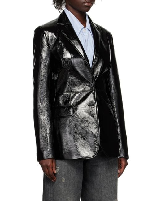 MSGM Black Faux-Leather Single-Breasted Blazer