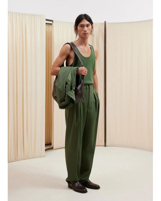 Lemaire Green Pleated Tapered Leg Trousers for men