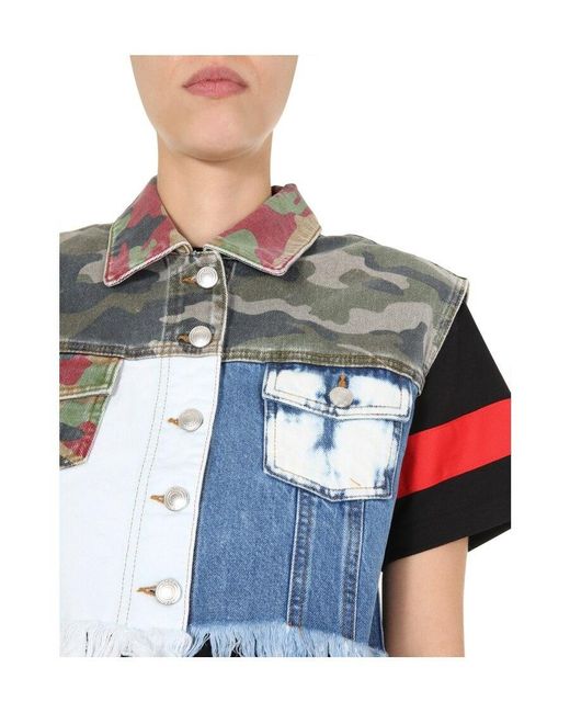 Gcds Blue Patchwork Cropped Denim Vest