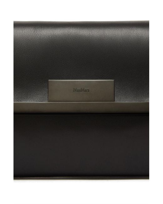 Max Mara Black Logo Engraved Foldover Top Clutch Bag