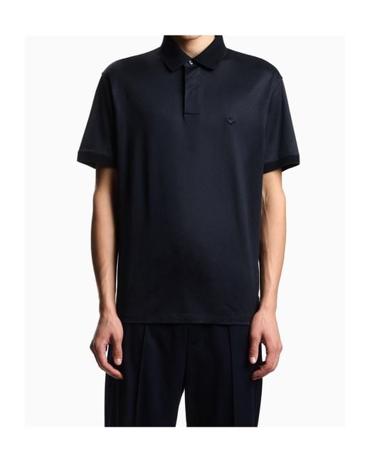 Emporio Armani Blue Logo-Embroidered Polo Shirt for men