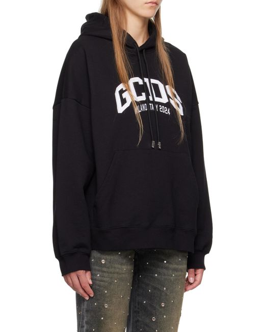 Gcds Black Lounge Logo Cotton Hoodie for men