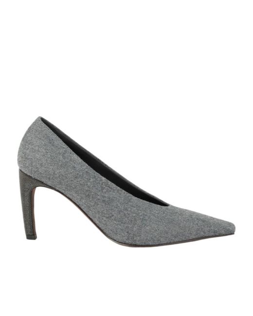 Brunello Cucinelli Gray 85Mm Flannel Pumps