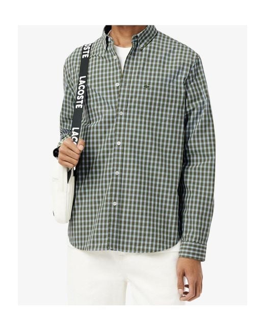 Lacoste Green Regular-Fit Plaid Poplin Shirt for men