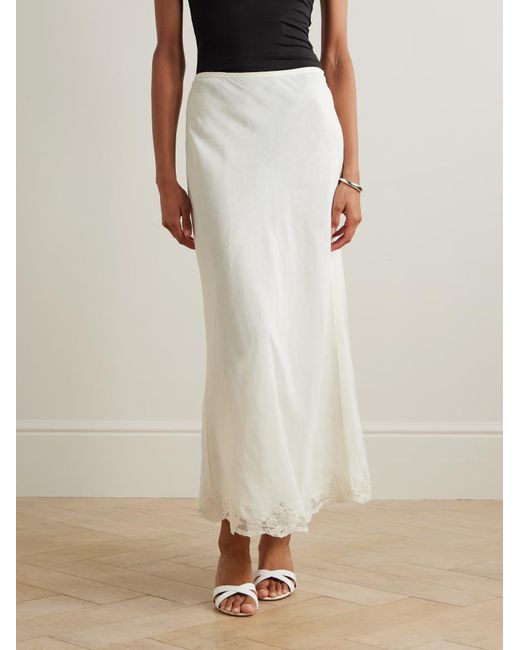 Rixo White Crystal Lace-Trimmed Linen-Blend Midi Skirt