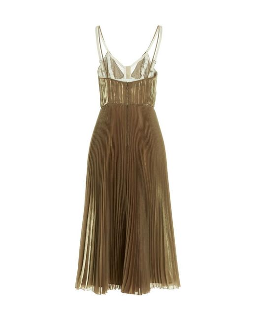 Prada Natural Spaghetti Strap Pleated Midi Dress