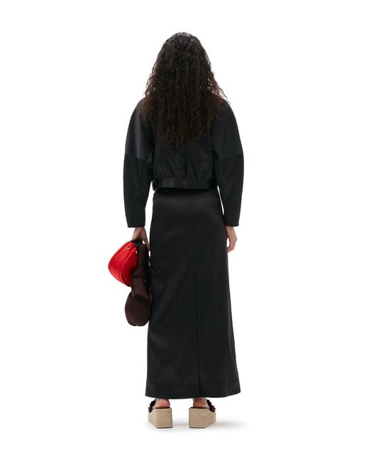 Ganni Gray Bead-Detailed Low-Rise Satin Maxi Skirt