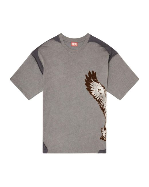 DIESEL Gray T-Boxt-Peeloff Eagle-Print Panelled T-Shirt for men