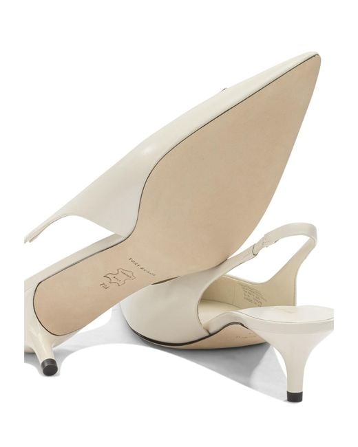 Tory Burch White Logo Slingback Heeled Pumps