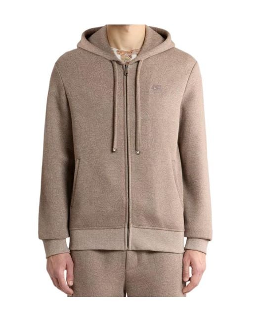 Etro Brown Knit Jacquard Hooded Sweatshirt With Arnica Motif for men