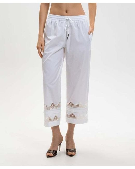 Ermanno Scervino White Lace-Trim Cropped Trousers