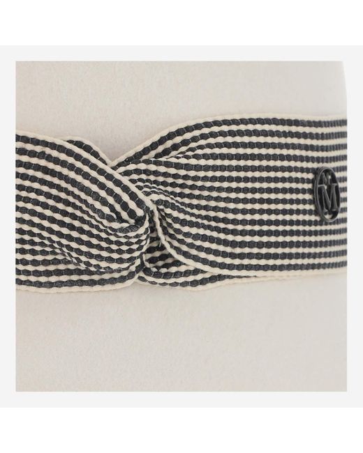 Maison Michel White Striped Ribbon Cloche Hat