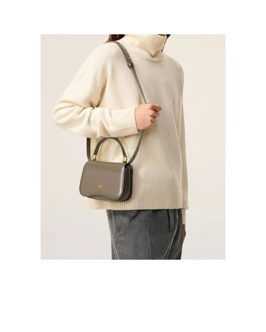 AMI Natural Logo Plaque Foldover Top Shoulder Bag