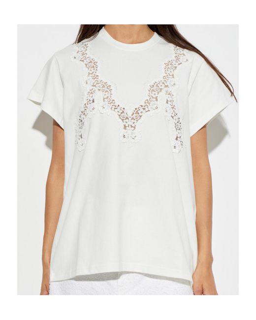 Stella McCartney White Lace-Detailed Crewneck T-Shirt