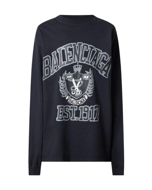 Balenciaga Blue Logo-Print Long-Sleeve T-Shirt