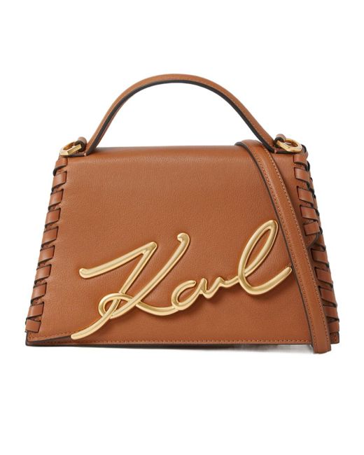 Karl Lagerfeld Brown Medium Signature Crossbody Bag