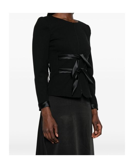 Emporio Armani Black Bow-Detailed Crewneck Jacket