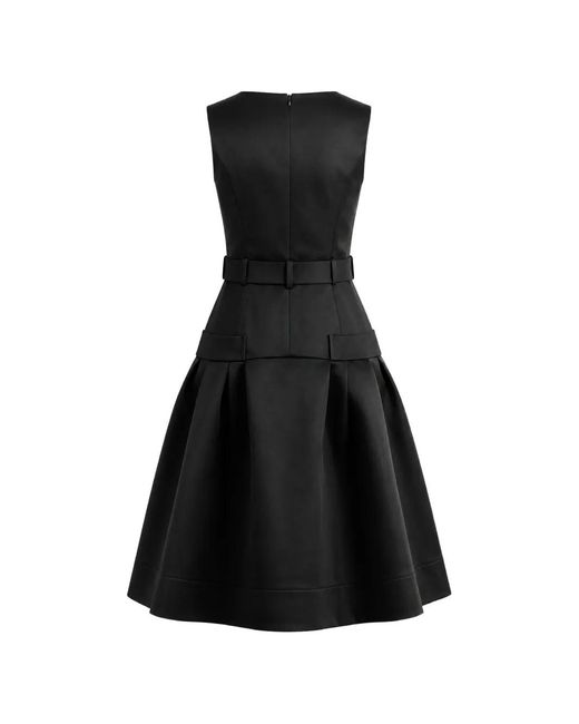 Ganni Black Belted-Waist Pleated Midi Dress