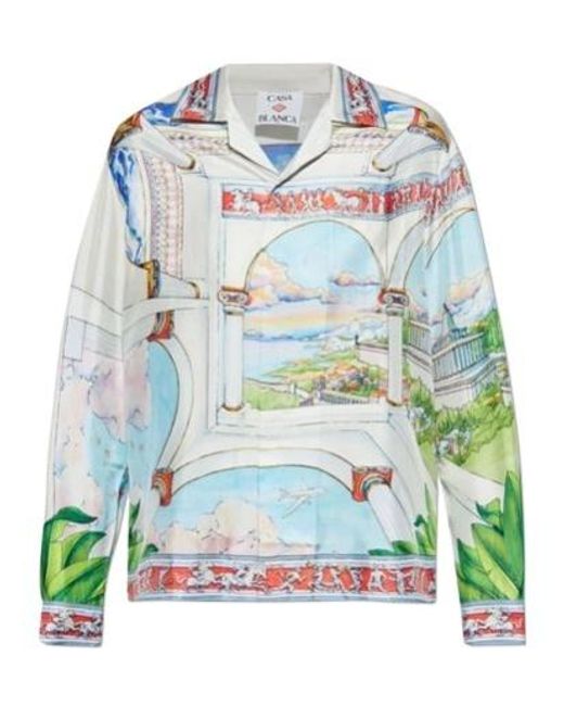 Casablanca Green Long Sleeve Cuban Collar Shirt for men
