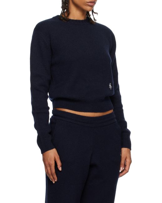 Sporty & Rich Blue Embroidered-Logo Cashmere Jumper for men