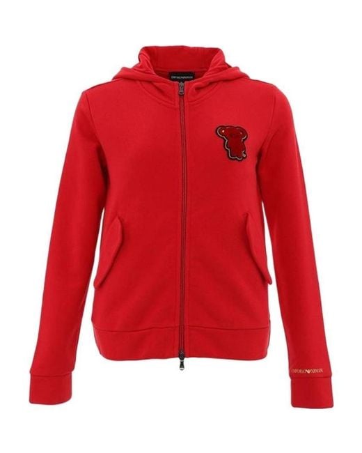 Emporio Armani Red Bear Decal With Hooded Casual Jacket