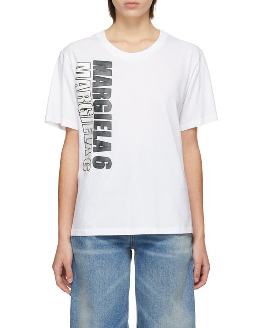MM6 by Maison Margiela White Logo-Print Short-Sleeve T-Shirt