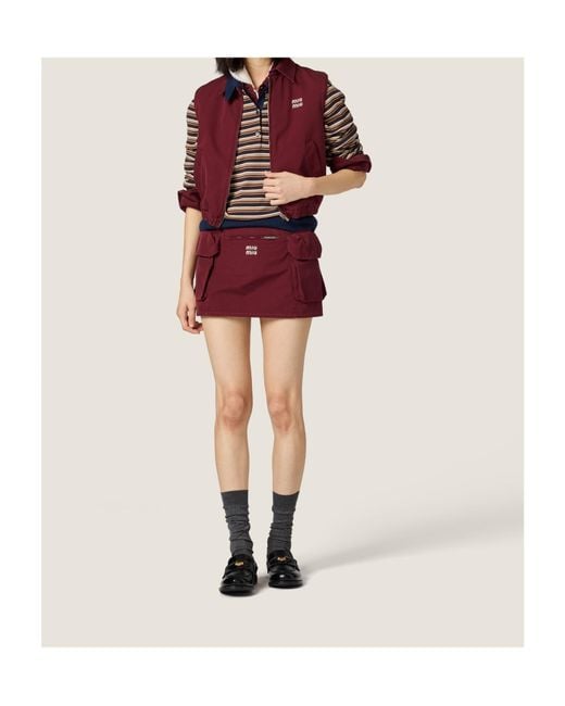 Miu Miu Red Washed Poplin Mini Skirt