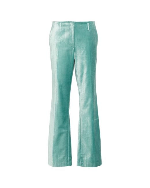 Forte_forte Green Cotton Viscose Stretch Velvet Trumpet Shaped Pants