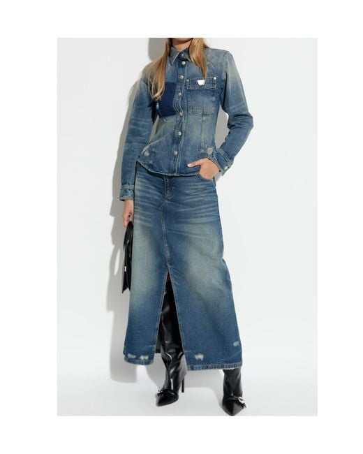 M I S B H V Blue Distressed Denim Shirt