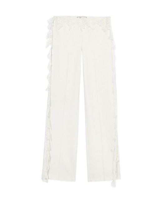 Blumarine White Lace-Detailed Draped Trousers