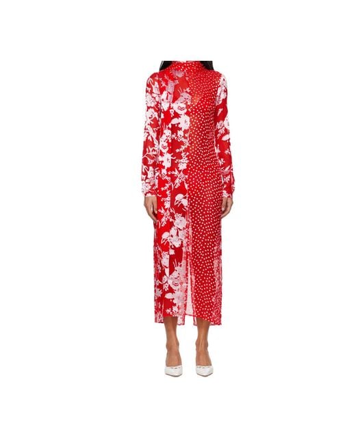 MARINE SERRE Red Floral-Polka Dot Print Maxi Dress